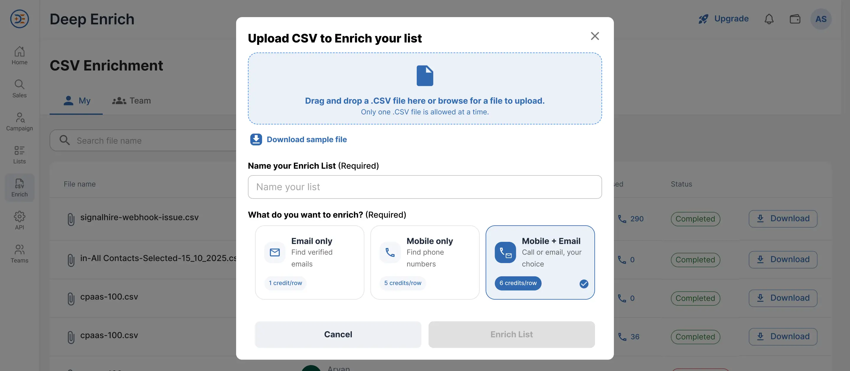 Select Enrichment Type